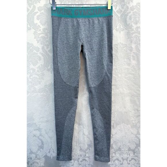 Gymshark Women’s NWT Flex Leggings In Smokey Grey Marl & Jade Green Size S New - Picture 1 of 4